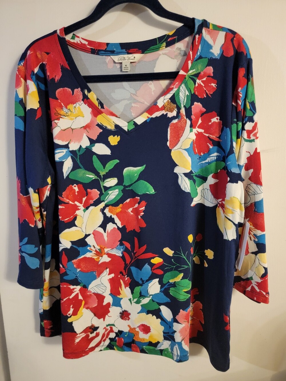 The Pioneer Woman Navy Floral Scoop Neck Top with Red, Blue & Green Accents